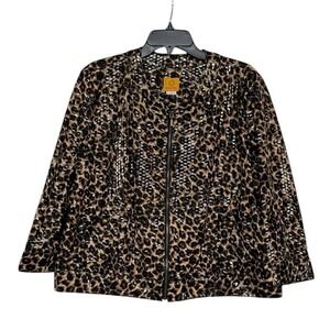 Ruby Rd. Animal Print Full Zip Jacket with Embellishments‎ - Size 18